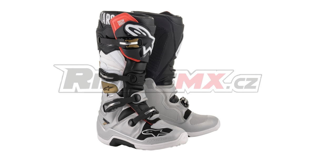 boty TECH 7, ALPINESTARS (černá/stříbrná/bílá/zlatá)