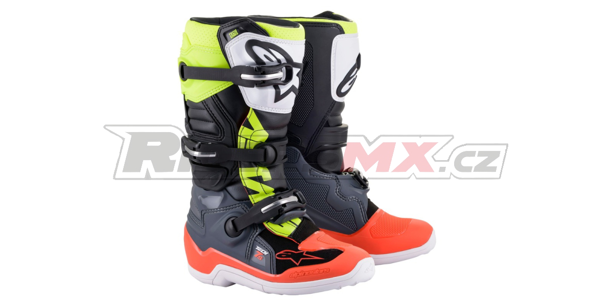 boty TECH 7 S, ALPINESTARS, dětské (šedá/červená fluo/žlutá fluo) 2026