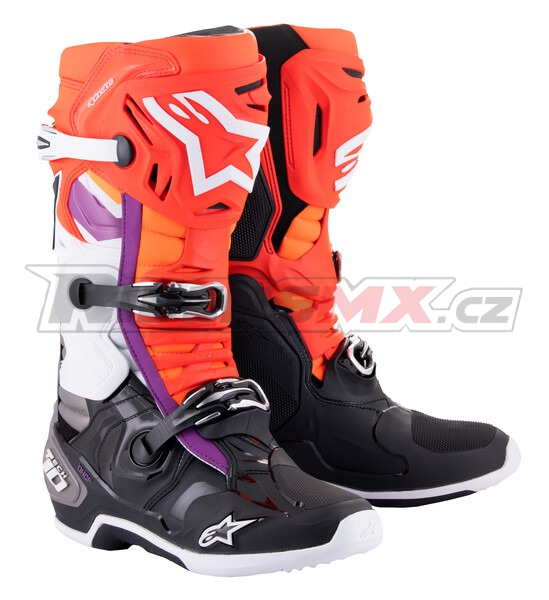 boty TECH 10, ALPINESTARS (oranžová/žlutá/fialová/bílá/černá)
