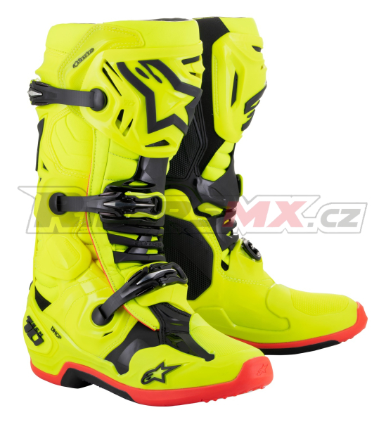 boty TECH 10, ALPINESTARS (žlutá fluo/černá/červená fluo) 2026