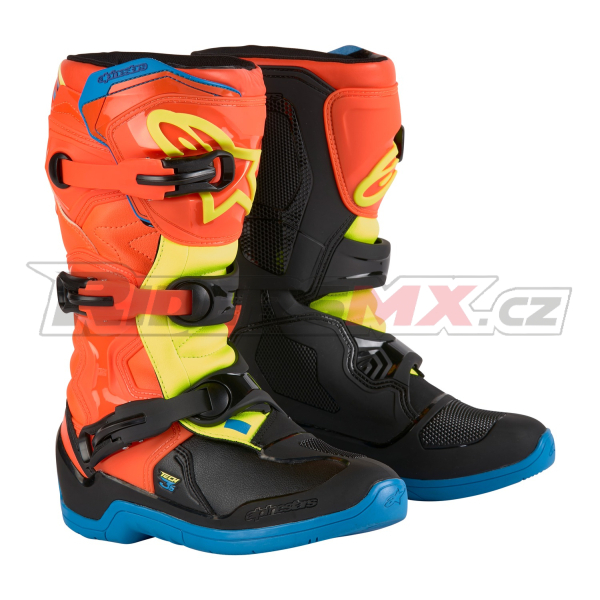 boty TECH 3S YOUTH, ALPINESTARS, dětské (oranžová fluo/modrá/žlutá fluo/černá) 2026