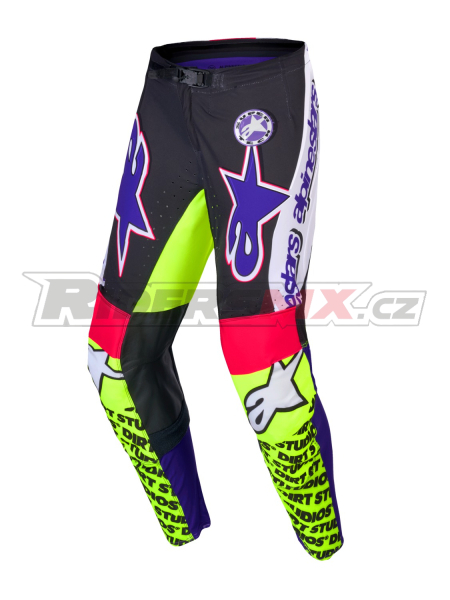 kalhoty SUPERTECH limitovaná edice DIRT STUDIOS, ALPINESTARS (bílá/fialová/růžová/žlutá fluo)