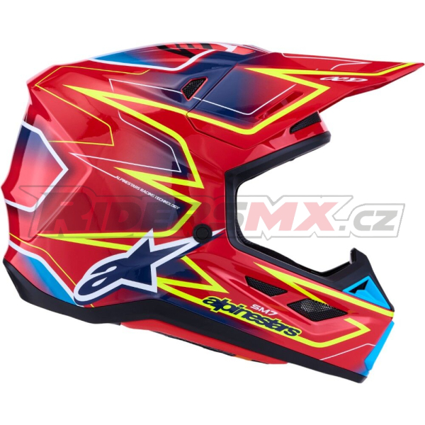 MX Helma Alpinestars S-M7 Cast Helmet Red/Yellow Fluo/Blue Glossy