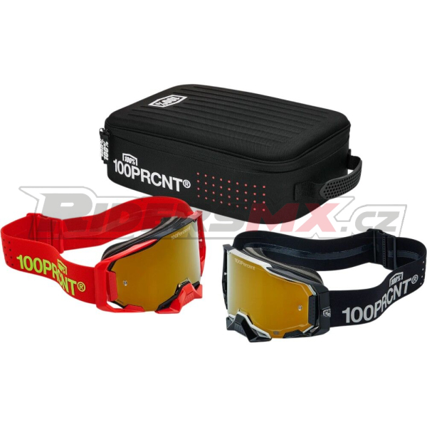MX brýle 100% DUAL ARMEGA Racer Pro Pack Black/Red True Gold Mirror