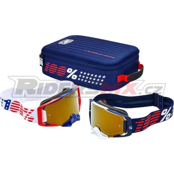 MX brýle 100% DUAL ARMEGA Patriot Pro Pack White/Navy True Gold Mirror